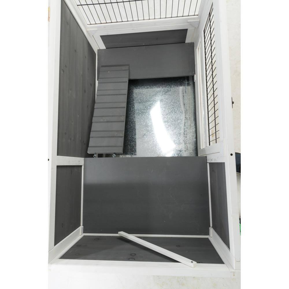 Gray and White Wooden Indoor Guinea Pig Hutch with Wheels