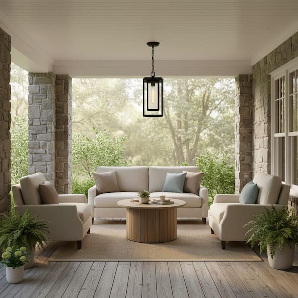 Republic 16.75 in. 1-Light Black Composite Plastic Outdoor Pendant Light