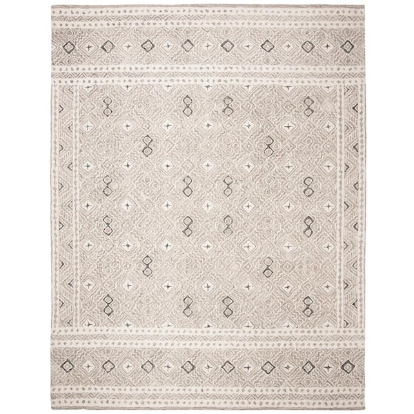 Micro-Loop 11 ft. x 15 ft. Gray/Ivory Multi-Diamond Border Area Rug