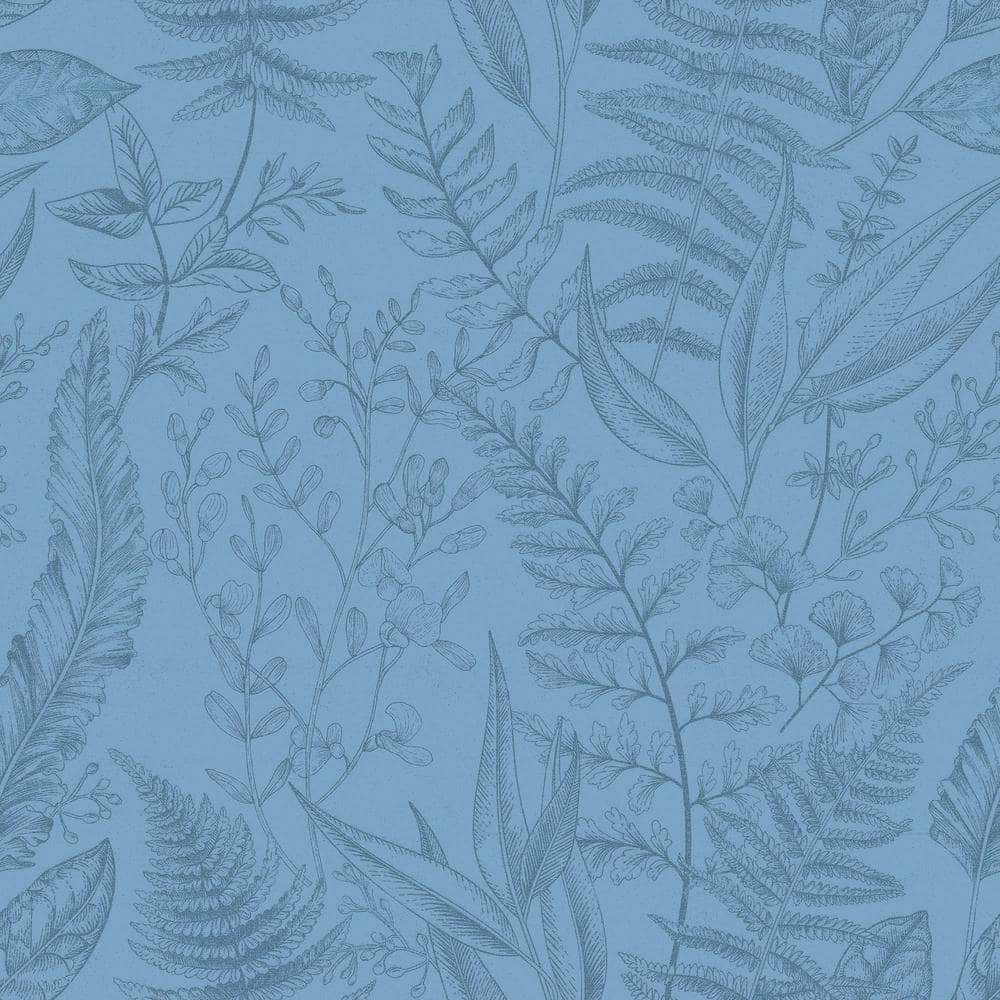 Into The Wild Blue Botanical Leaf Paper Non-Pasted Non-Woven Wallpaper Roll