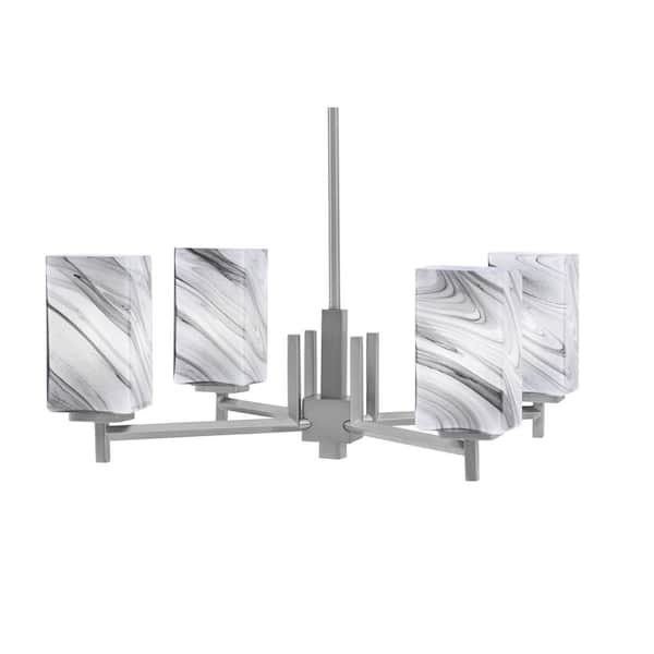 Unbranded Bridgewater 19 in. 4-Light Graphite Chandelier with 3.5 in. Square Onyx Swirl Glass Shades, No Bulbs Included
