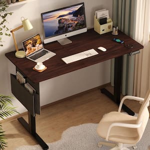 55.12 in. Rectangular Dark Walnut Wood Sit to Stand Desk with 3 Height Memory Presets and USB Port