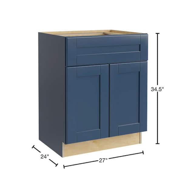 Contractor Express Cabinets Arlington Vessel Blue Plywood Shaker Stock Assembled Base Kitchen Cabinet Soft Close 27 in W x 24 in D x 34.5 in H