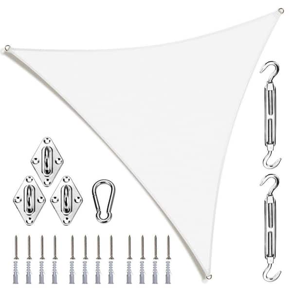 10 ft. x 10 ft. x 10 ft. Triangle Sun Shade Sail with Hardware Kit-White