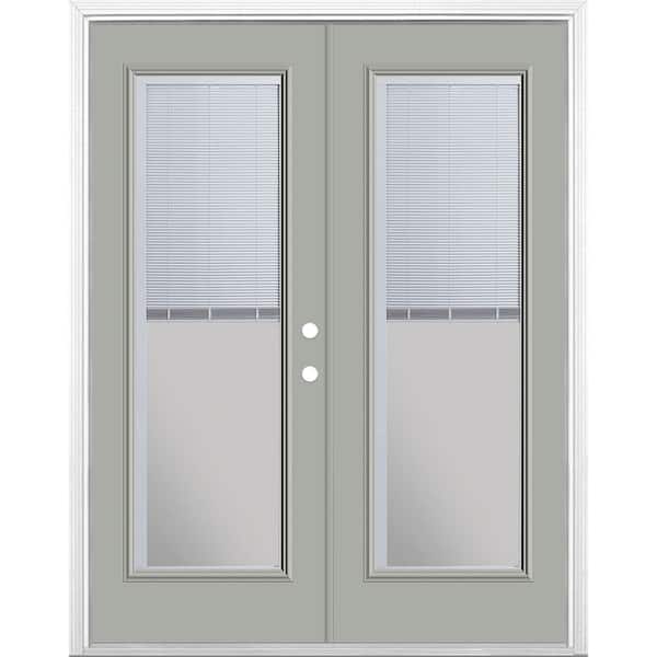 Masonite 60 in. x 80 in. Silver Cloud Steel Prehung Left-Hand Inswing Mini Blind Patio Door with Brickmold