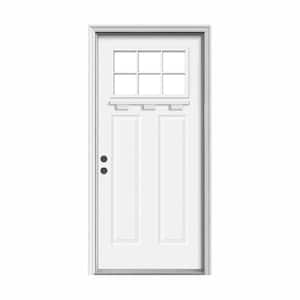 36 in. x 80 in. 6 Lite Craftsman White Painted Steel Prehung Right-Hand Inswing Door w/Brickmould and Shelf