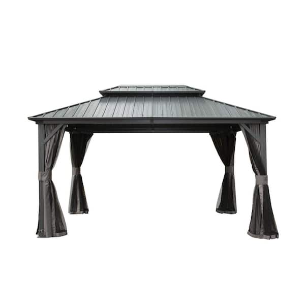 10 ft. x 12 ft. Hardtop Gazebo, Aluminum Metal Gazebo with Galvanized Steel Double Roof Canopy, Curtain and Netting