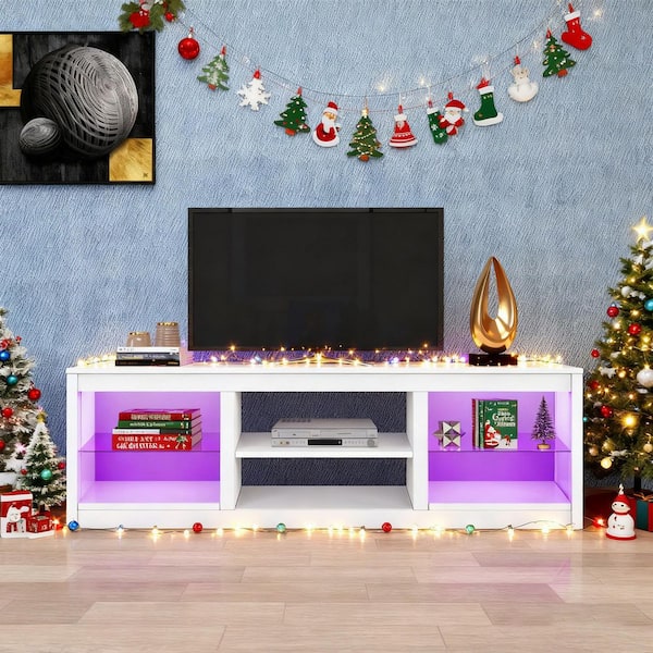 66 in. White Freestanding TV Stand Fits TVs Up to 75 in. with 23 in. Insert Electric Fireplace
