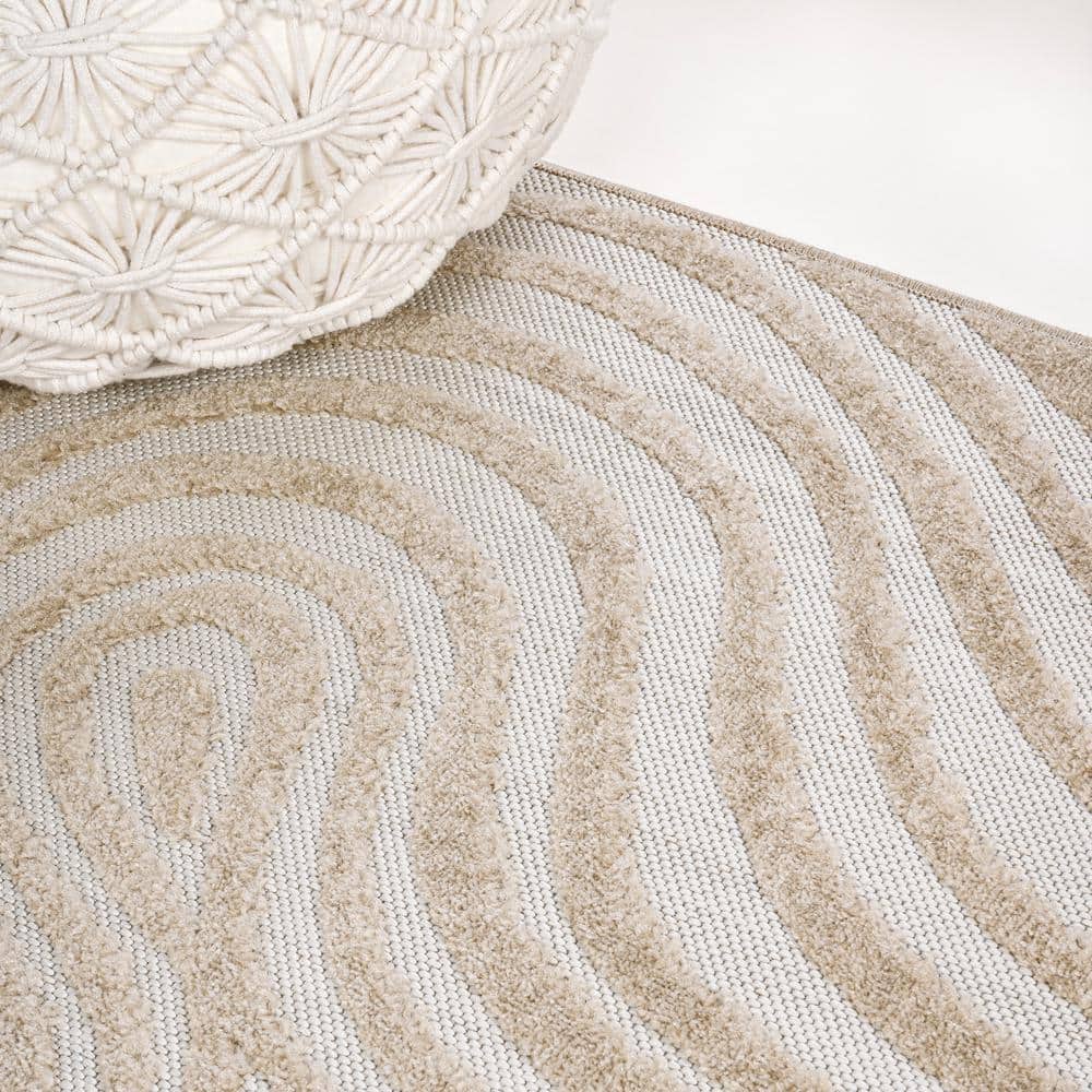 Beige and Cream High-Low Striped 3x5 Synthetic Area Rug