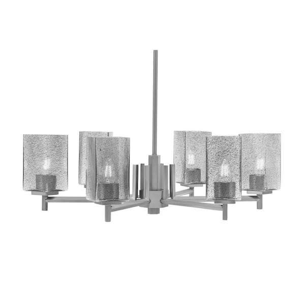 Unbranded Bridgewater 24.5 in. 6-Light Graphite Chandelier with 3.5 in. Quare Smoke Bubble Glass Shades, No Bulbs Included