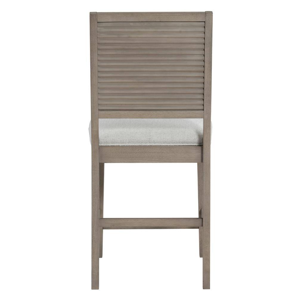 Greige Wood Upholstered Counter Bench with Eggshell Seat