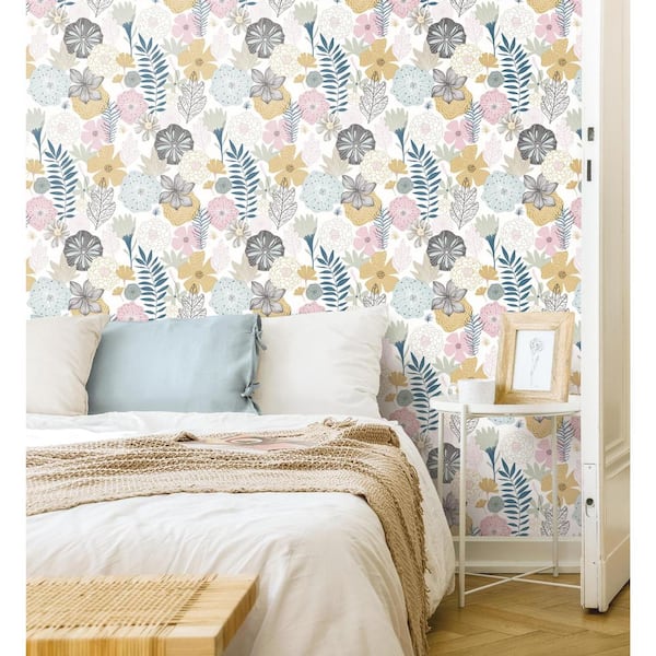 Perennial Blooms Pink Vinyl Peel & Stick Wallpaper Roll (Covers 28.18 Sq. Ft.)