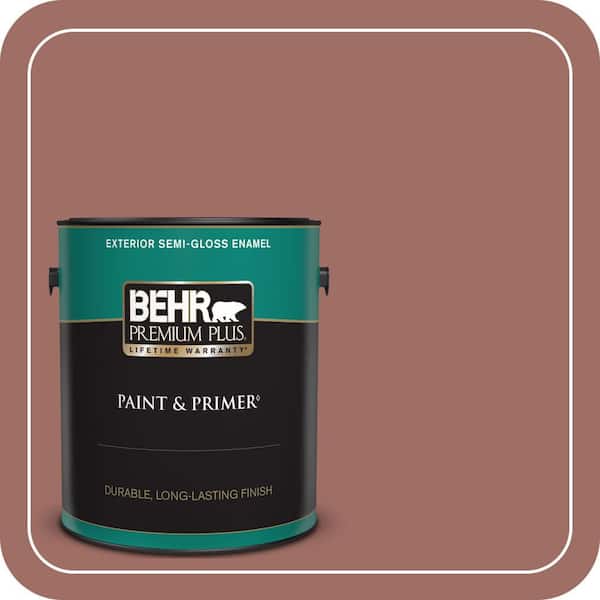 BEHR PREMIUM PLUS 1 gal. #190F-5 Brandy Semi-Gloss Enamel Exterior Paint & Primer