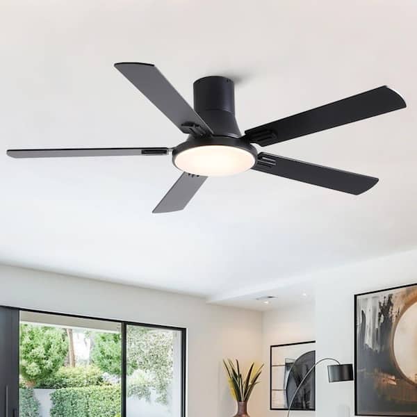 52 in. Black Reversible Quiet DC Motor Downrod Mount Standard Fan with Remote Control Dimmable 6 Wind Speed
