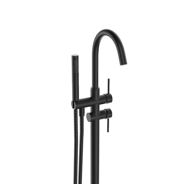 45-5/8 in. Matte Black 2-Handle Residentail Freestanding Bathtub Faucet with Hand Shower