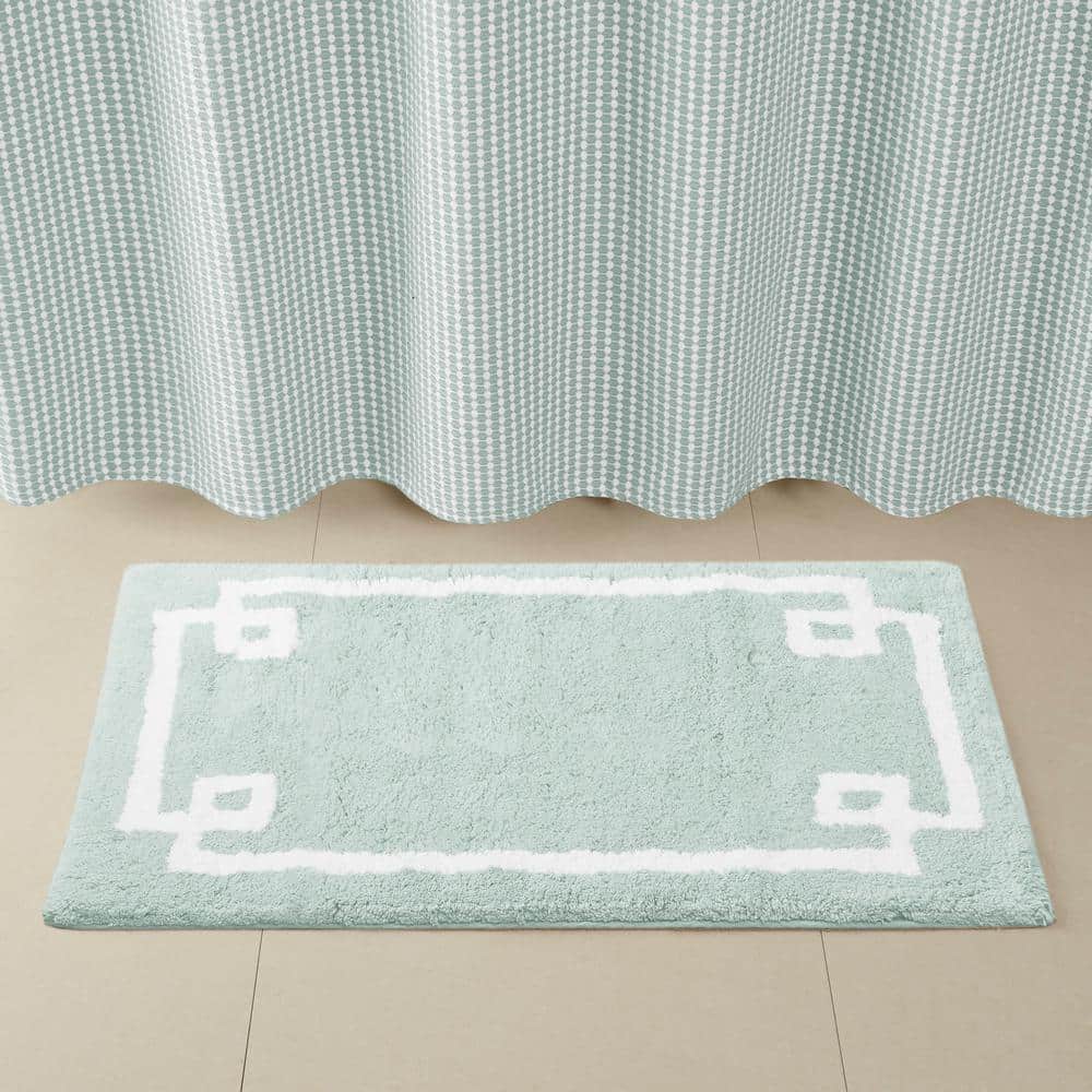 Seafoam Cotton Tufted Bath Rug with White Border