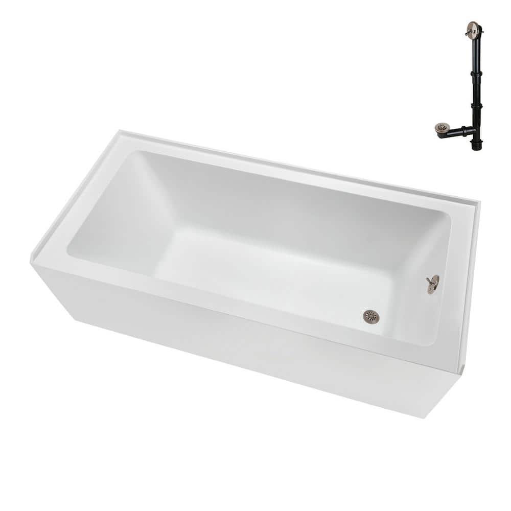 Glossy White Acrylic Right-Hand Drain Alcove Bathtub with Brushed Nickel Drain
