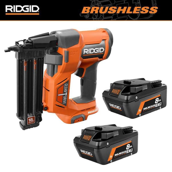 18V Brushless Cordless 18-Gauge 2-1/8 in. Brad Nailer with 18V 8.0 Ah Max Output EXP Battery (2-Pack)