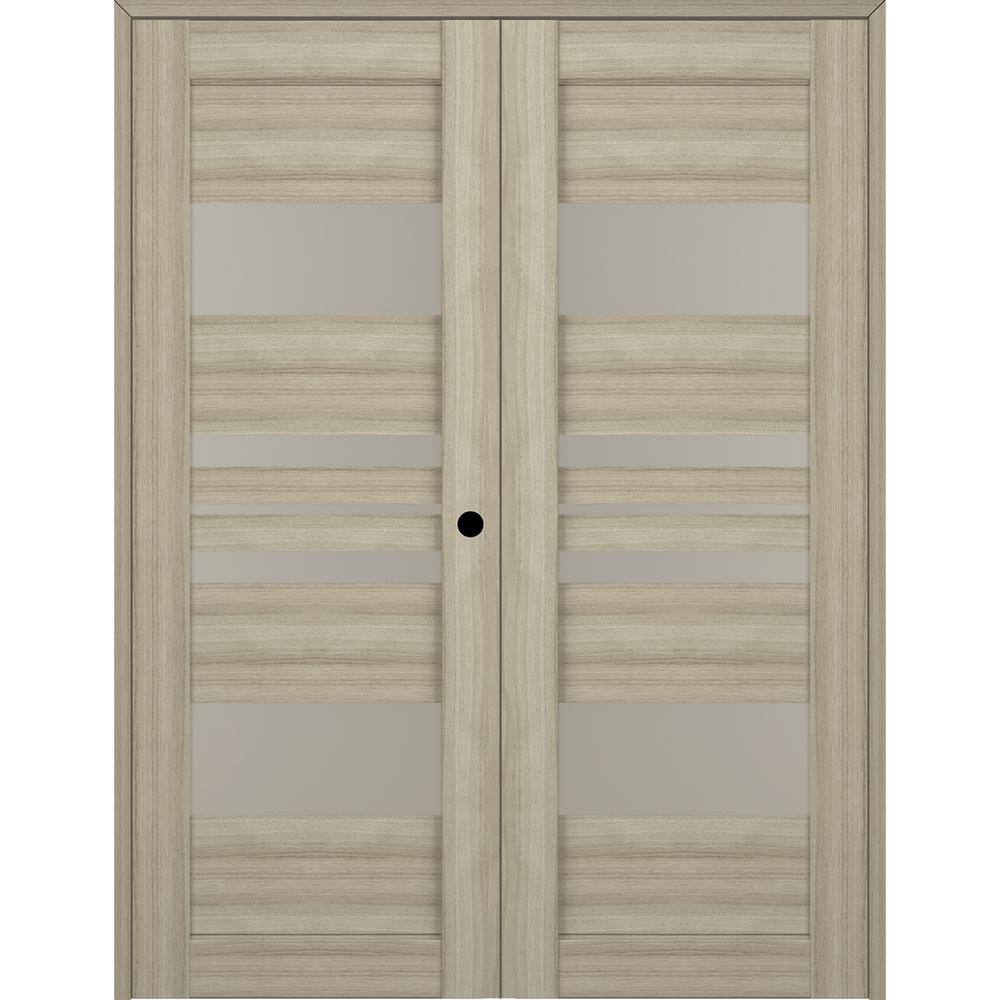 Romi 60" Beige Pine Composite Prehung French Doors with Frosted Glass