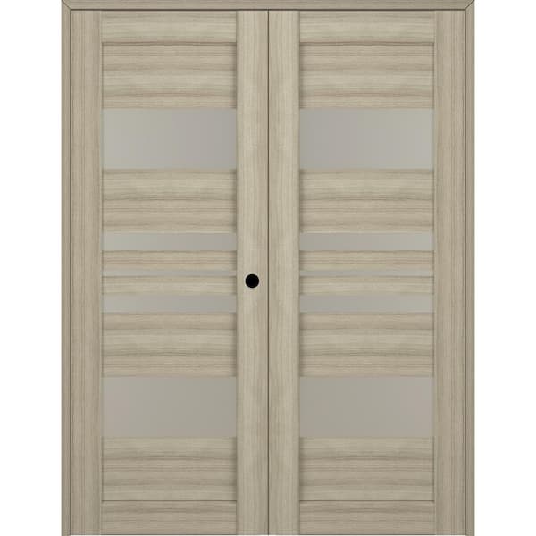 Belldinni Romi 72 in. x 80 in. Left Hand Active 5-Lite Frosted Glass Shambor Wood Composite Double Prehung French Door