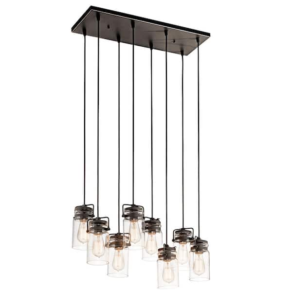 Brinley 25.5 in. 8-Light Olde Bronze Vintage Industrial Shaded Linear Chandelier for Dining Room