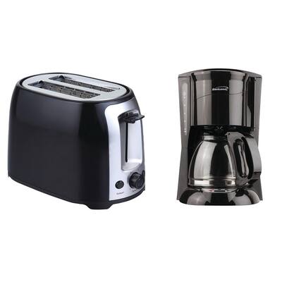 12-Cup Black Coffee Maker and 2-Slice Black Toaster with Extra-Wide Slots