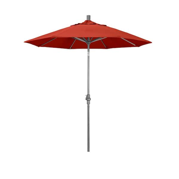 California Umbrella 7.5 ft. Hammertone Grey Aluminum Market Patio Umbrella Collar Tilt Crank Lift in Red Pacifica Premium