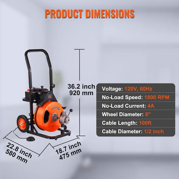 VEVOR Drain Cleaning Machine 100 ft. x 1/2 in. Drain Auger Cleaner Auto  Feed with Sewer Snake 4 Cutter for 1 in. to 4 in. Pipe ZDJJKLSGDSTJZGK9AV1  - The Home Depot
