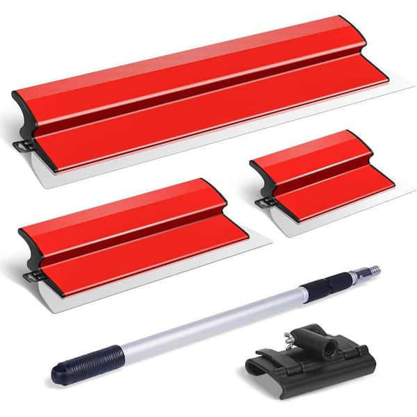 KIWDZFU 10,16,24 Stainless Steel Drywall Skimming Blades Set with 28-62 Extension Handle for Professional Wall Smoothing