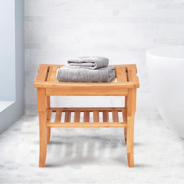 Dracelo 10 in. D x 19 in. W x 18 in. H Natural Bathroom Bamboo Shower Bench  Seat with Storage Shelf B08RBJ37LF - The Home Depot