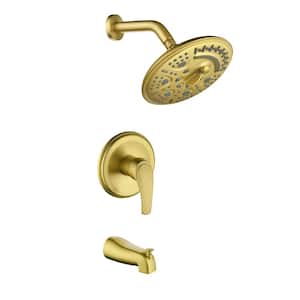 Single -Handle Wall Mounted 6-Spray Tub and Shower Faucet with 8 In. Shower Head 1.8 GPM in. Brushed GoldValve Included