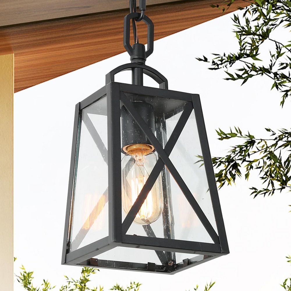 Black Outdoor Hanging Light Mini 1-Light Farmhouse Hanging Lantern Outdoor Pendant for Patio/Porch with Seedy Glass price history on PriceWatchPro