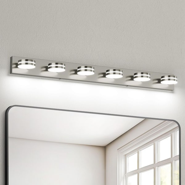 47.24 in. 6 Light Nickel LED Vanity Light with Dimmable 5500K Light