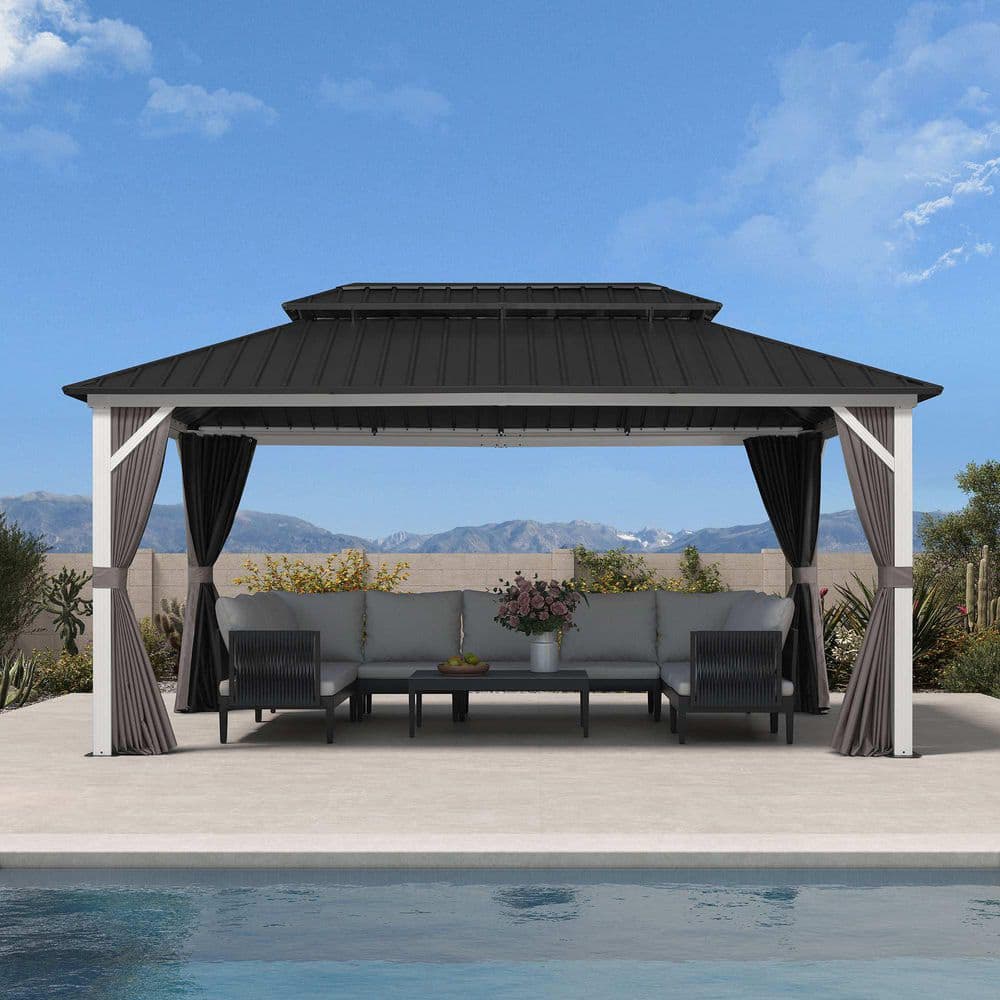 PURPLE LEAF 10 ft. x 16 ft. White Aluminum Hardtop Gazebo Canopy