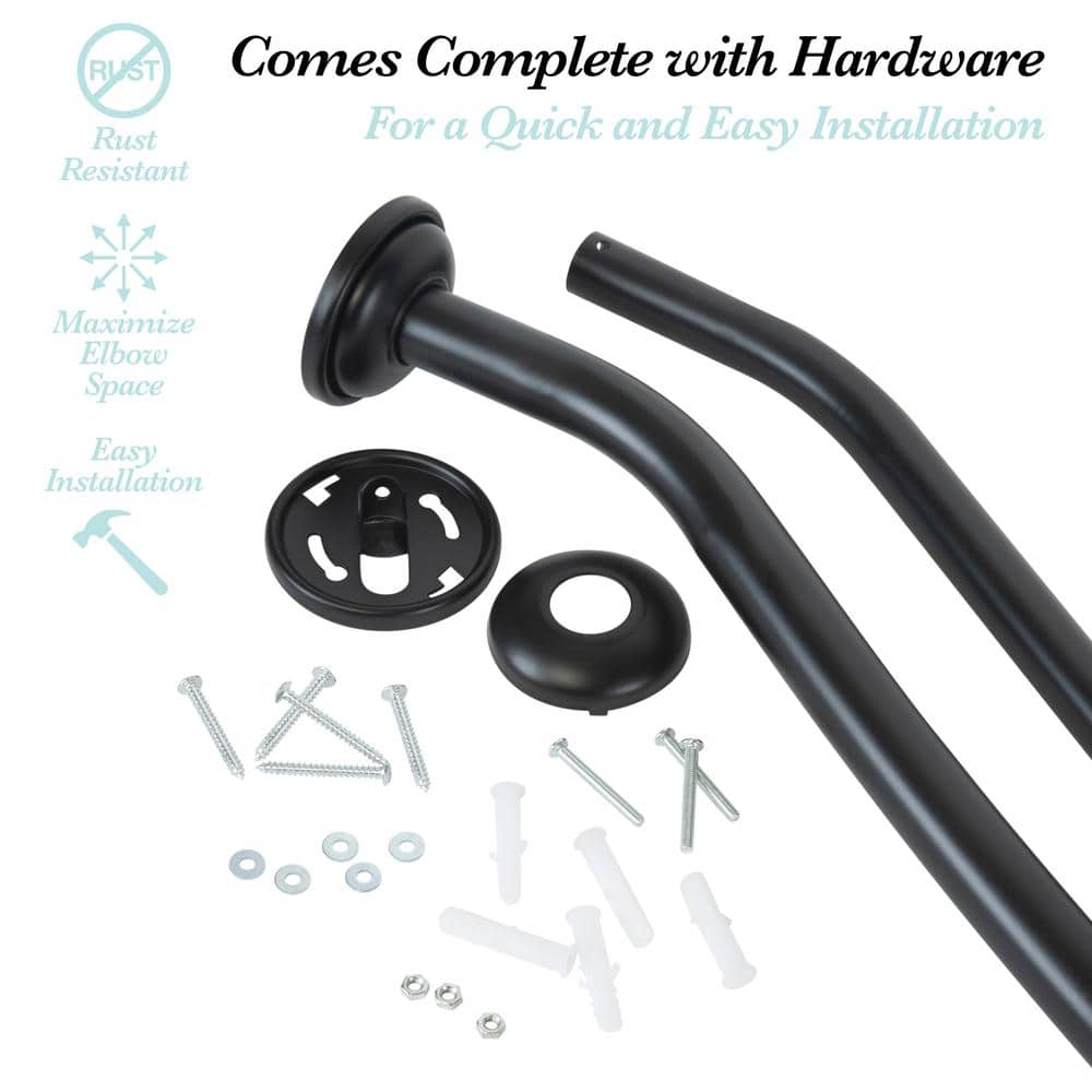 Matte Black Curved Wall Mounted Shower Rod 72"