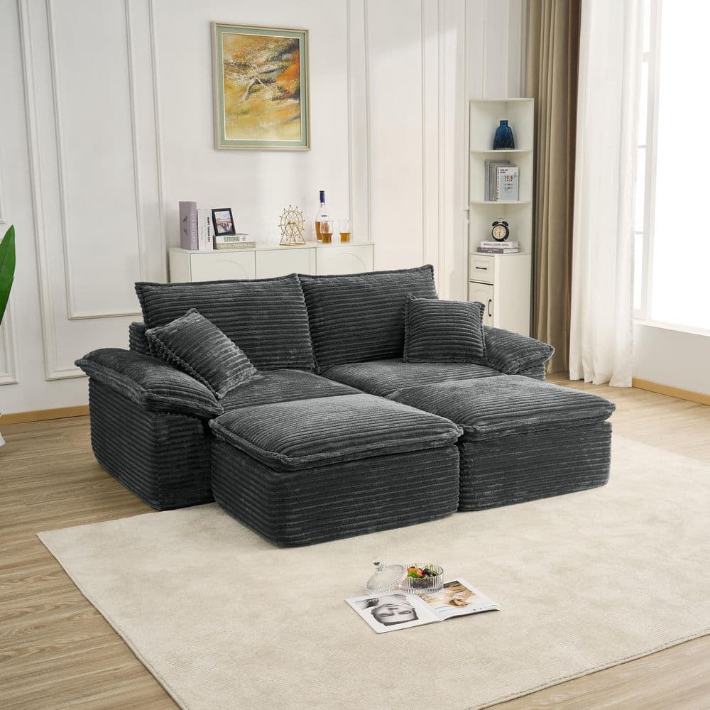 Seafuloy 81 in. Corduroy Sectional Sofa with Ottoman, Oversized