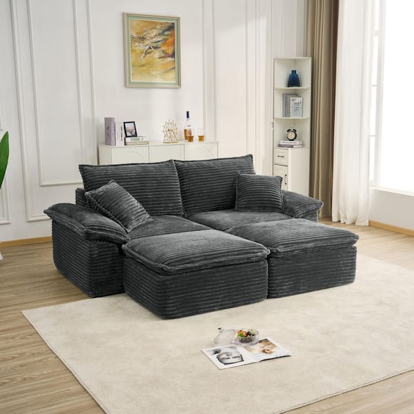 Seafuloy 81 in. Corduroy Sectional Sofa with Ottoman, Oversized