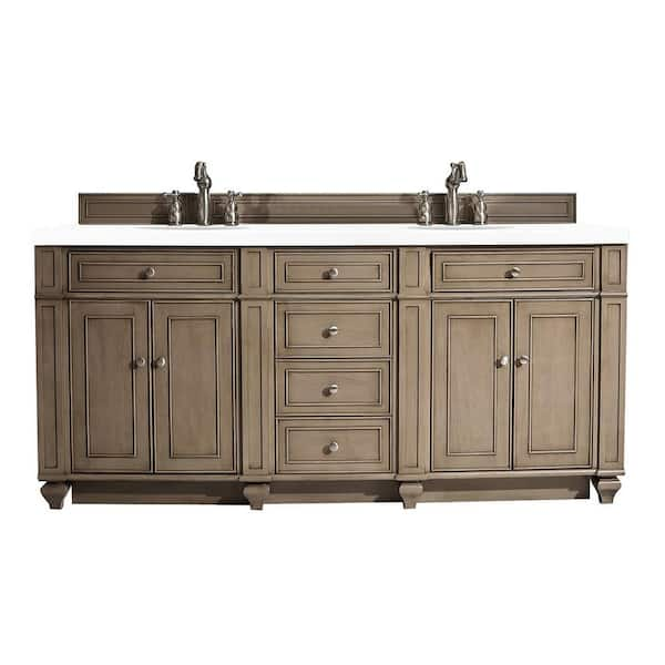 Bristol 72.0 in. W x 23.5 in. D x 34 in. H Bathroom Vanity in Whitewashed Walnut with White Zeus Quartz Top