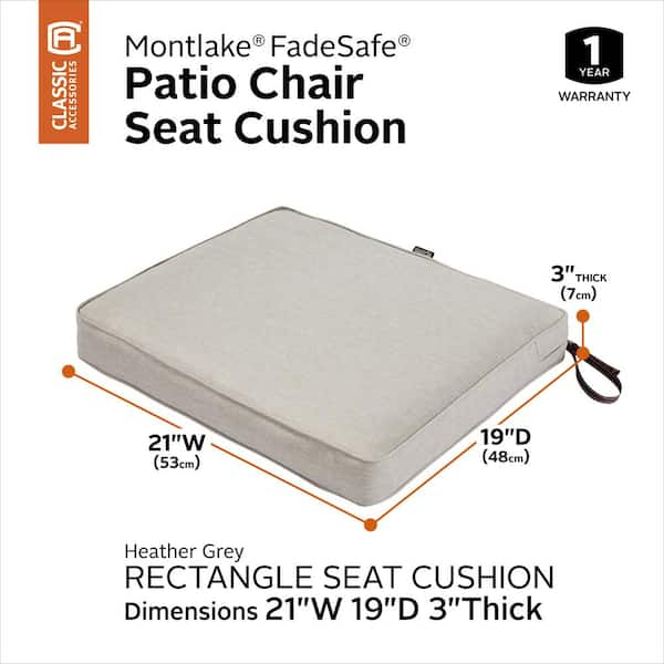 Classic Accessories 62-009-HGREY-EC Montlake FadeSafe Rectangular Patio Dining Seat Cushion - Heather Grey 21 x 19 x 3 in.