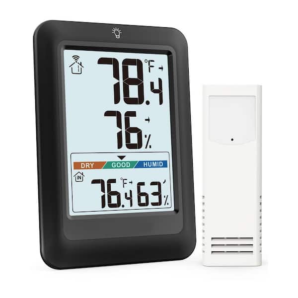 Wireless Indoor Outdoor Digital Thermometer Display Weather Station with Hygrometer Max Min Function Black 1 Sensor