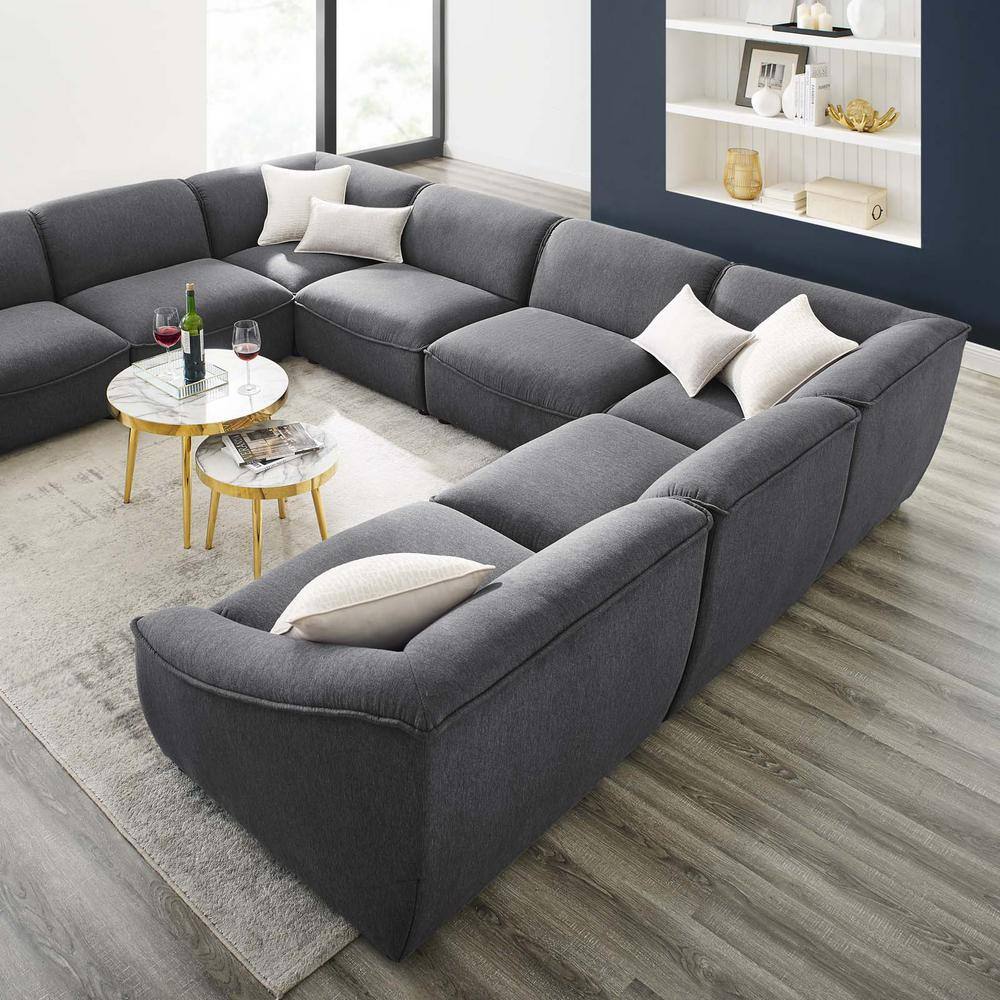 Charcoal Velvet 8-Piece Sectional Sofa with Wood Frame