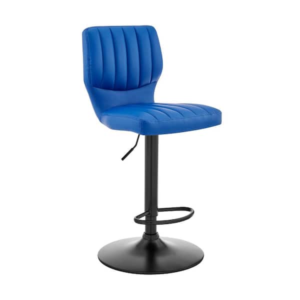 Armen Living The Bardot 25-33 in. H Adjustable Blue Faux Leather Swivel Bar Stool
