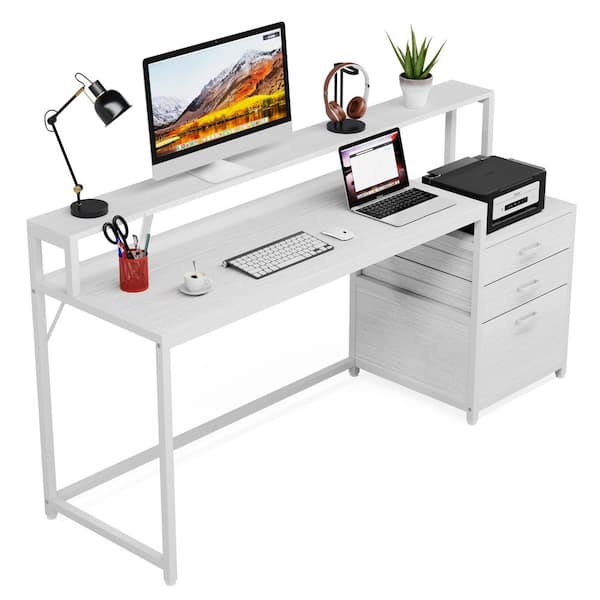 Tribesigns Computer Desk, 63 Office Desk with Drawers & Monitor Stand