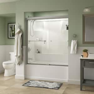 Portman 60 in. x 58-1/8 in. Semi-Frameless Traditional Sliding Bathtub Door in Nickel with Clear Glass