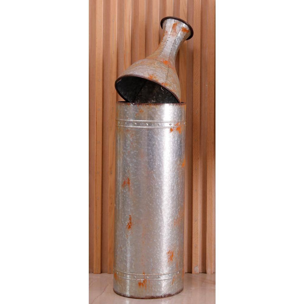 Medium Rustic Galvanized Metal Cylinder Floor Vase