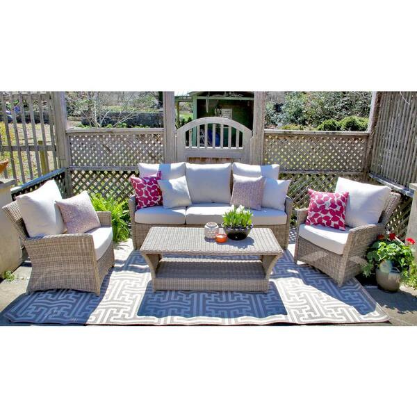 AE Outdoor Oakmont 6-PIece All-Weather Wicker Patio Conversation Set with Sunbrella Beige Cushions