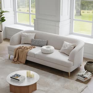 88.6 in. Width Slope Arm Velvet Straight Sofa in Beige