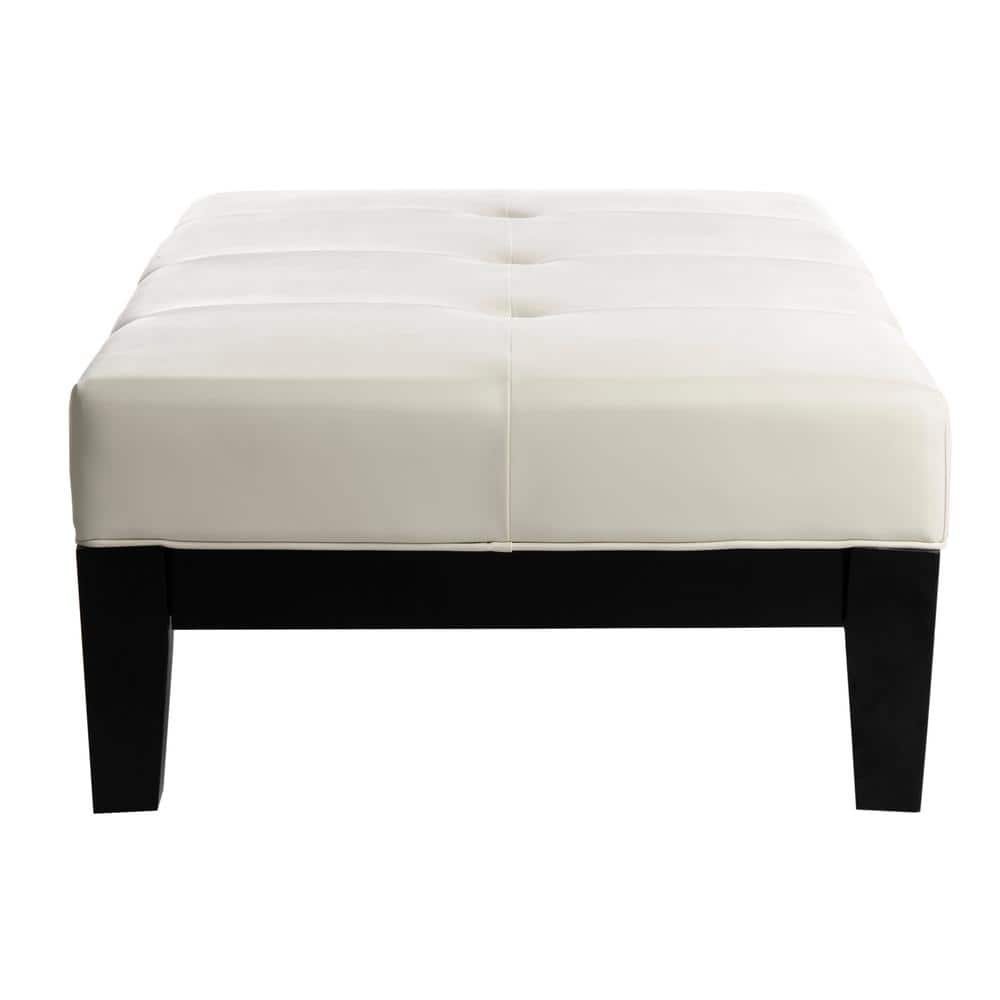 Jordan Off-White Tufted Leather Cocktail Ottoman