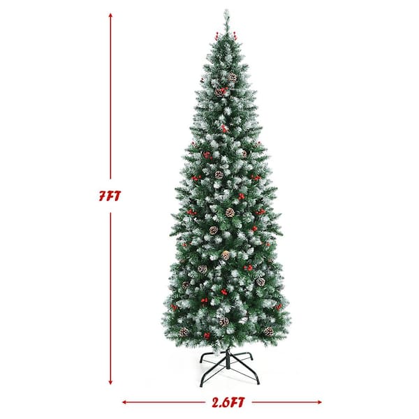 Gymax 7 ft. Pre-Lit Hinged Artificial Christmas Tree Pencil Xmas