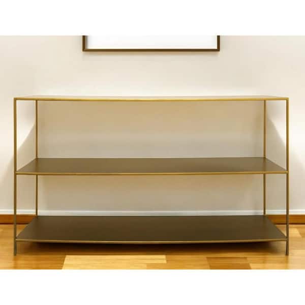 HomeRoots 40 in. Brass Rectangle Metal Console Table with Shelves